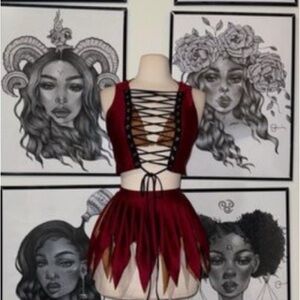 Red Lace-Up Two-Piece Set